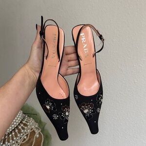 Vintage Prada Brown Floral Embellished Heels